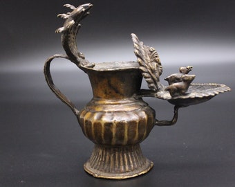 Antique Bronze Ritual Vessel Oil Lamp Pitcher-Sukunda-Nepal 20th C