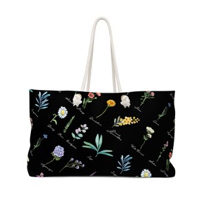 Beach Weekender Bag | Cottagecore rainbow | Picnic Bag | Botanical Tote | Black Boho Market Bag | Shopping Bag | Summer Bag | Wildflower Bag