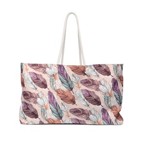 EXTRA large Boho Feather Tote, overnight floral bag, large weekend sack, canvas print pattern, cottagecore handbag, summer beach bag