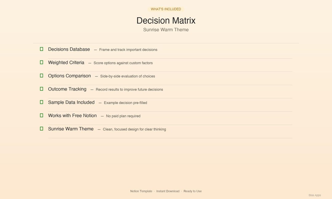 Decision Matrix Notion Template | Sunrise Warm Theme, Structured ...