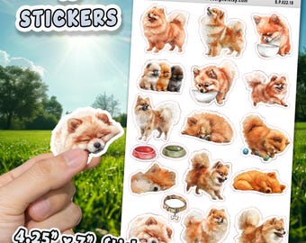 18pc Sticker Sheet, Pomeranian Stickers for Journals, Scrapbooks, Planners, Glossy, Matte Illustrated Dog Stickers for Hobbies, Gift d22