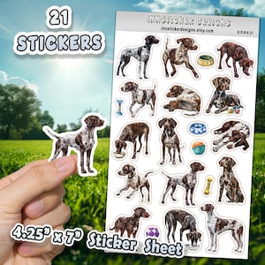 German Shorthaired Pointer Stickers for Journals, Scrapbooks, Planners, Glossy, Matte Illustrated Dog Stickers, d10