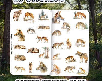 Coyote Sticker Pack for Journals, Scrapbooks, Planners, Glossy, Matte Wild Animal Stickers for Hobbies.