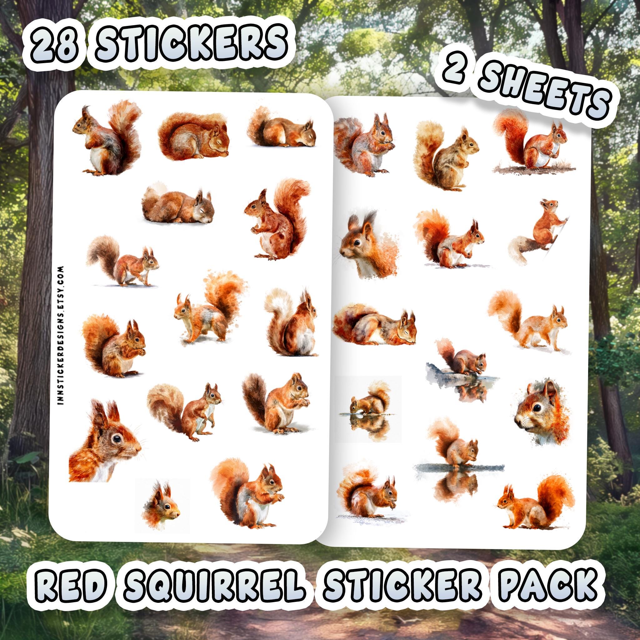 Red Squirrel Sticker Pack, Watercolor Art, Journal Planner Supplies - Etsy