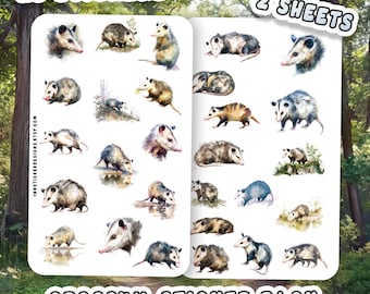 Opossum Sticker Pack for Journals, Scrapbooks, Planners, Glossy, Matte Wild Animal Stickers for Hobbies.