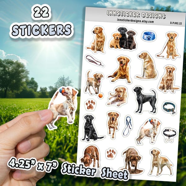 Labrador retrieverstickers voor tijdschriften, plakboeken, planners, geïllustreerde hondenstickers voor hobby's, Gift d2