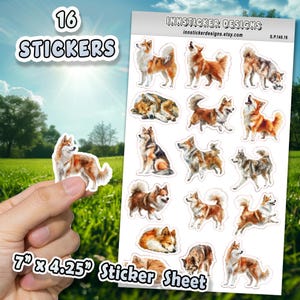 Stickers IJslandse herdershond voor tijdschriften, plakboeken, planners, glanzend, mat geïllustreerde hondenstickers voor kinderen, D140