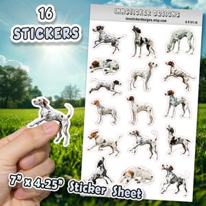 Pegatinas de perro pointer inglés para diarios, álbumes de recortes y agendas. Pegatinas brillantes y mate con ilustraciones de perros para aficiones, D101
