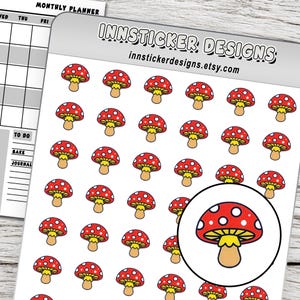 Mushroom Planner Stickers, Nature Stickers, Functional 1/2 Inch Matte Sticker Sheet, Reminder Stickers for Planners, Journals & Scrapbooks