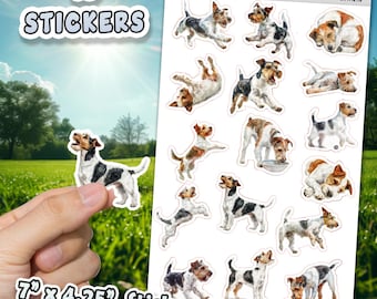 Pegatinas de Fox Terrier de Pelo Duro para diarios, álbumes de recortes y planificadores. Pegatinas brillantes y mate con ilustraciones de perros para aficiones, D112
