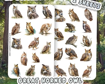 Horned Owl Sticker Pack, Journal Planner Scrapbook Decals