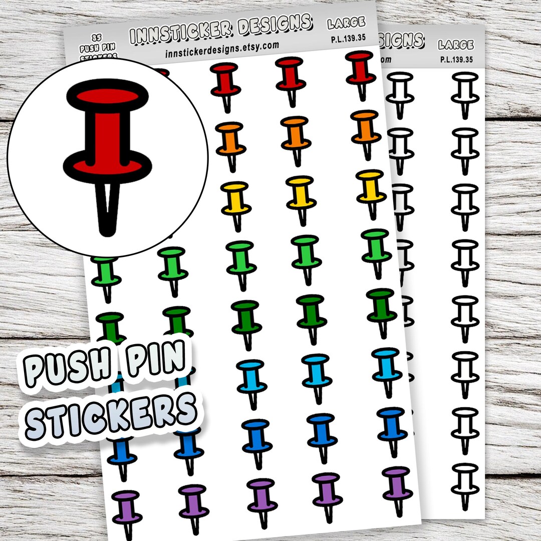 Push Pin Stickers, Colorful Icon Planner Stickers, Journals, Scrapbooks ...