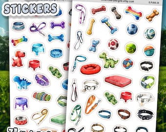 71pc Stickers, Dog Accessories Stickers for Journals, Planners, Leash, Dog Toy, Food Bowl, Dog Bone Glossy Stickers for Hobbies, Gift