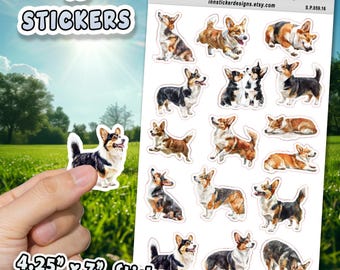 Pegatinas de perro Corgi Galés de Cardigan para diarios, álbumes de recortes y planificadores. Pegatinas ilustradas de perros brillantes y mate, d59