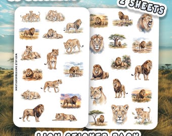 Lion Sticker Pack for Journals, Scrapbooks, Planners, Glossy, Matte Wild Animal Stickers for Hobbies.
