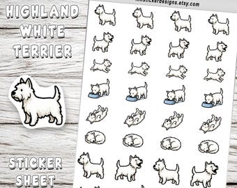 Mini West Highland White Terrier icon Sticker Sheet, 36 Cartoon Pet Stickers, Coat Color Options for Journals, Scrapbooks, Planners