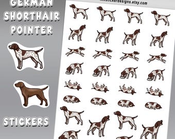 Mini Dog Icon German Shorthaired Pointer Sticker Sheet, 36 Cartoon Pet Stickers, Coat Color Options for Journals, Scrapbooks, Planners