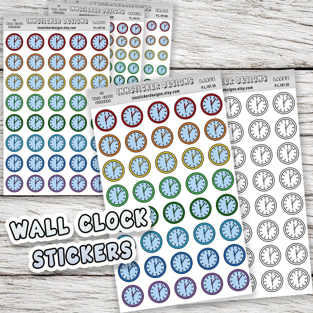 Time Clock Sticker Simple Wall Clock Stickers, Colorful Icon Planner Stickers, Journals ...