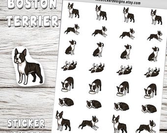 Mini Boston Terrier Icon Sticker Sheet, 36 Cartoon Pet Stickers, Coat Color Options for Journals, Scrapbooks, Planners
