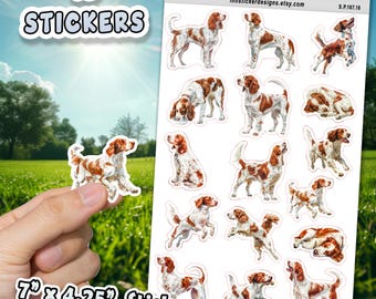 Adesivi per diari, album di ritagli, agende, adesivi illustrati lucidi e opachi raffiguranti cani Setter Irlandesi rossi e bianchi, D167