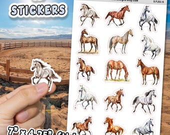 15pc Sticker Sheet, Arabian Horse Stickers for Journals, Scrapbooks, Planners, Waterproof, Glossy/Matte Stickers for Hobbies, H3