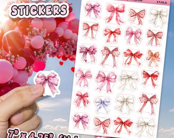 24pc Sticker Sheet, Valentine's Day Bow Ribbon Stickers,Journals, Gift Bow and Ribbon Stickers, Planners, Glossy/Matte Stickers, Hobbies,V30