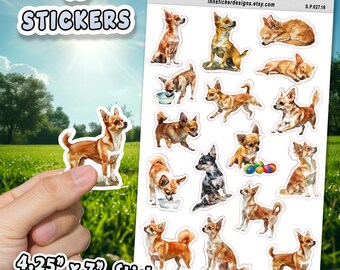 Chihuahua Dog Stickers for Journals, Scrapbooks, Planners, Glossy, Matte Illustrated Dog Stickers for Hobbies, Gift d27