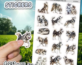 Pegatinas de Malamute de Alaska para diarios, álbumes de recortes y agendas. Pegatinas brillantes y mate con ilustraciones de perros para aficiones, d78