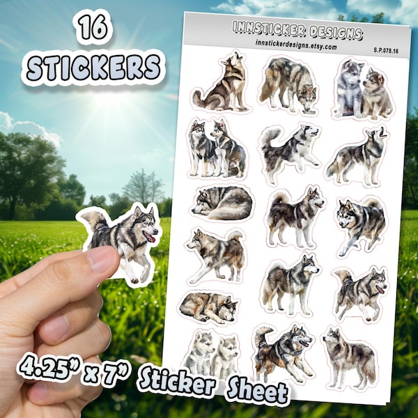 Stickers malamute d'Alaska pour journaux, albums de coupures, agendas, Stickers chiens illustrés brillants et mats pour les loisirs, d78