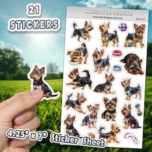 Yorkshire Terrier-stickers voor tijdschriften, plakboeken, planners, glanzend, mat geïllustreerde hondenstickers voor hobby's, d11 afbeelding 1