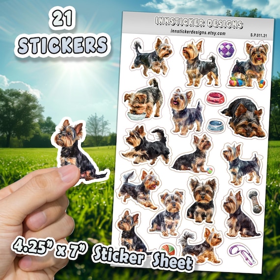 Yorkshire Terrier Stickers for Journals, Scrapbooks, Planners, Glossy, Matte Illustrated Dog Stickers for Hobbies, d11