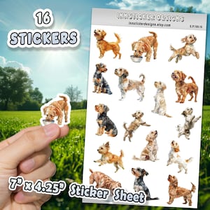 Pegatinas de perro Jackapoo para diarios, álbumes de recortes y agendas. Pegatinas brillantes y mate con ilustraciones de perros para niños, D199