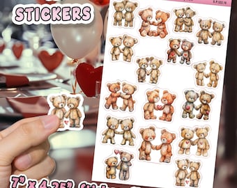 16pc Sticker Sheet, Stuffed Bear Couple Stickers, Romantic Valentine's Day Sticker Teddy Bear Sticker Glossy/Matte Stickers for Hobbies V22
