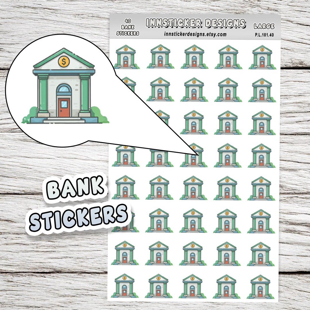 Bank Sticker Transparent Bank Stickers, Tasks Icon Planner Stickers, Journals, Scrapbooks, Matte ...