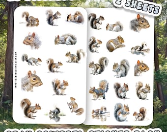 Gray Squirrel Sticker Pack, Journal Planner Scrapbook Decals (28 Count)