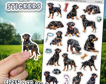 Rottweiler Stickers for Journals, Scrapbooks, Planners, Glossy, Matte Illustrated Dog Stickers for Hobbies, Gift d8