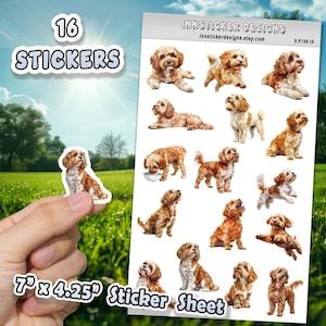 Cavapoo Dog Stickers for Journals, Scrapbooks, Planners, Glossy, Matte Illustrated Dog Stickers for Kids, D198
