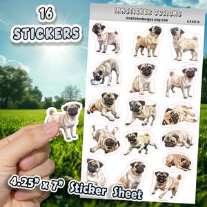 Pug Dog Stickers for Journals, Scrapbooks, Planners, Glossy, Matte Illustrated Dog Stickers for Hobbies, d37