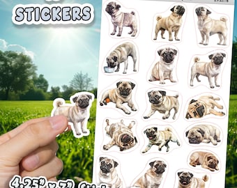 Pug Dog Stickers for Journals, Scrapbooks, Planners, Glossy, Matte Illustrated Dog Stickers for Hobbies, d37