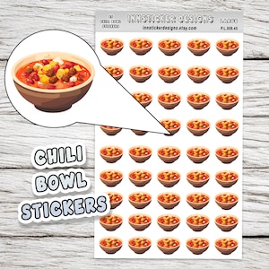 Pegatinas de tazón de chili, pegatinas de iconos de comida para la cena, para planificadores, diarios, álbumes de recortes, pegatinas mate de alta calidad para aficiones. P58