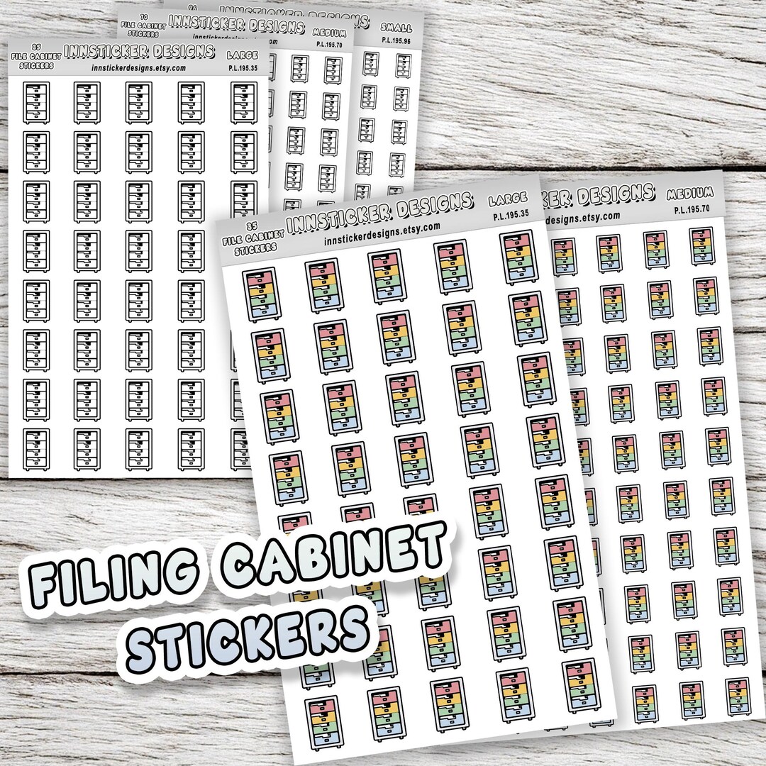 Filing Document Sticker Filing Cabinet Stickers, Colorful Planner Journal Scrapbook Icons ...