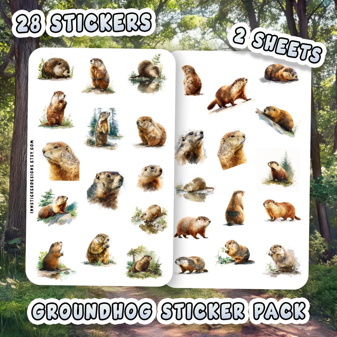 Groundhog Sticker Pack for Journals, Scrapbooks, Planners, Glossy ...