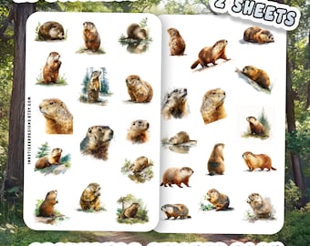 Groundhog Sticker Pack for Journals, Scrapbooks, Planners, Glossy, Matte Wild Animal Stickers for Hobbies.