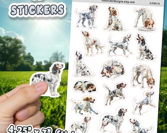 Adesivi per diari, album di ritagli, agende, adesivi illustrati lucidi e opachi con cani Setter inglesi per hobby, d91
