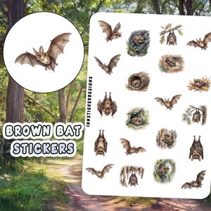 Brown Bat Stickers for Journals, Scrapbooks, Planners, Glossy, Matte Wild Animal Sticker Sheet. image 1