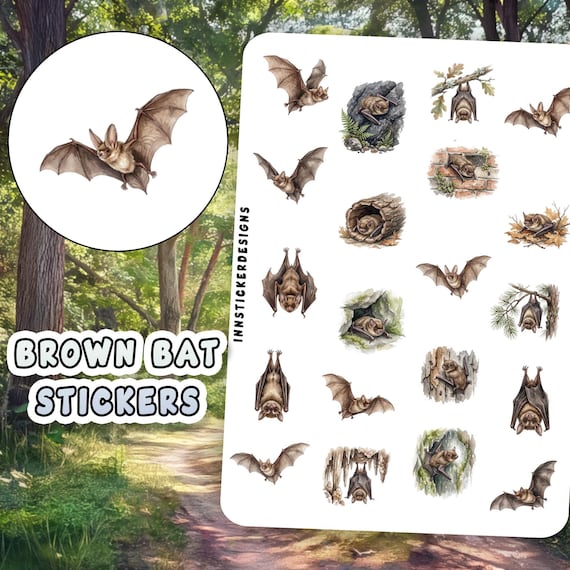 Brown Bat Stickers for Journals, Scrapbooks, Planners, Glossy, Matte Wild Animal Sticker Sheet.