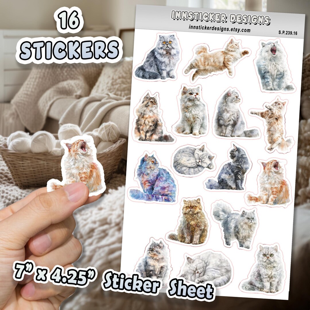 16pc Sticker Sheet, Selkirk Rex Longhair Cat Stickers for Journals ...