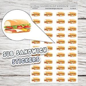 Sub Sandwich Stickers, food Icon planner stickers, Journals, Scrapbooks, Matte,  High-Quality Stickers for Hobbies. P49