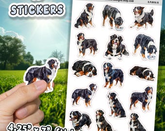 Bernese Mountain Dog Stickers for Journals, Scrapbooks, Planners, Glossy, Matte Illustrated Dog Stickers for Hobbies, d19