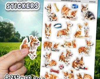 Pegatinas de Corgi para diarios, álbumes de recortes y planificadores. Pegatinas brillantes y mate con ilustraciones de perros para aficiones y regalos. d15